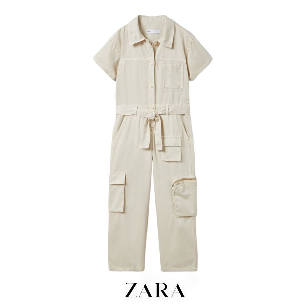 ZARA Kids | Beige | DENIM CARGO JUMPSUIT